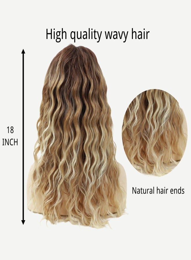Fencca Ombre Blonde Curly Wigs for Women Medium Length Synthetic Wig Afro Wave Curly Free Part Fluffy Wig 18 inch Curly Wavy Hair Replacement Wig - Image 5